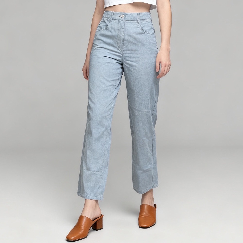 Icicle High Rise Relaxed Straight Ankle Pants Cotton Flax Linen Twill sz 36 US 4